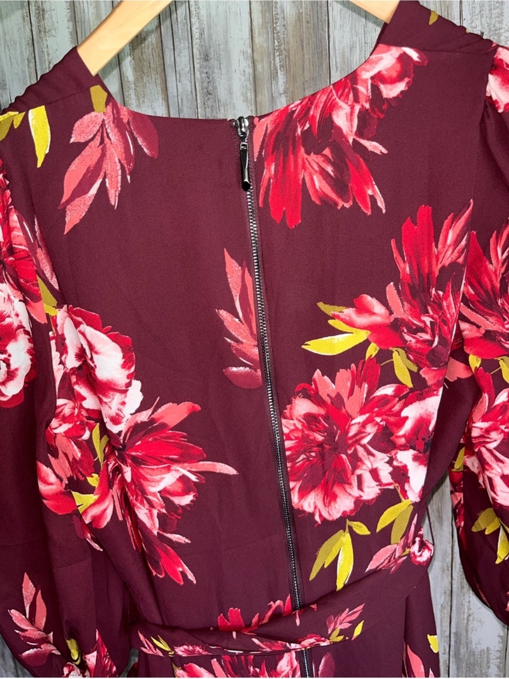 WHBM Dahlia Port Floral Godet Dress 3/4 Sleeve Tie Waist NWT Size 4 - Picture 6 of 7